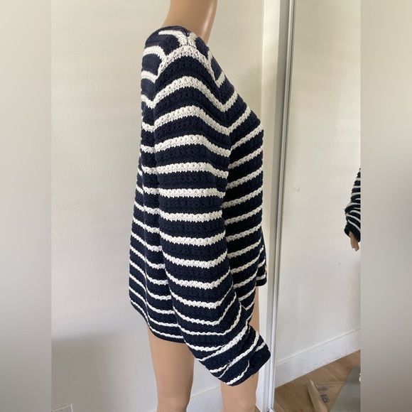 Gap Chunky Fisherman Striped Cardigan Sweater Gold Buttons size XL Blue - Picture 5 of 9